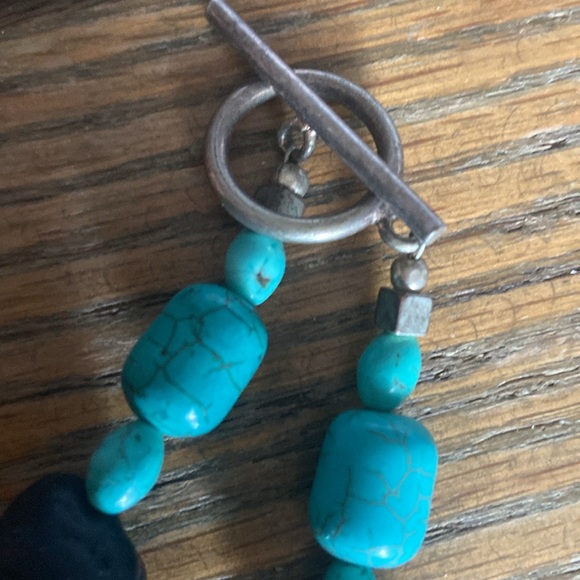 Artisan Turquoise and lava stone style bohemian necklace - Picture 2 of 6